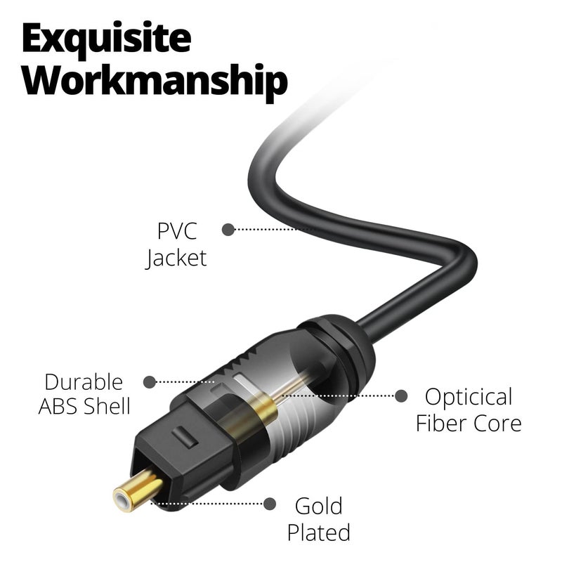 TNP Products TNP Digital Optical Audio Cable 6 Feet S/PDIF Fiber Optic Cable Toslink TV Optical Cable for Soundbar, Home Theater, Speaker Wire, TV, PS4, Xbox Male to Male Gold Connectors Cord| - Image 3